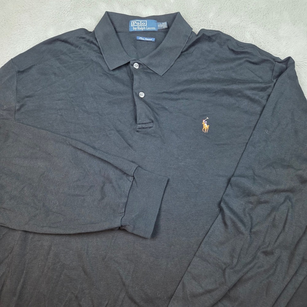 Polo Ralph Lauren Long Sleeve Polo Mens XL Pima Interlock Flesh Pony Black Shirt